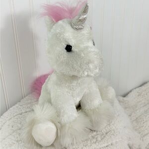 Aurora Unicorn Plush – White with Pink Mane & Silver Horn - Fantasy Plush